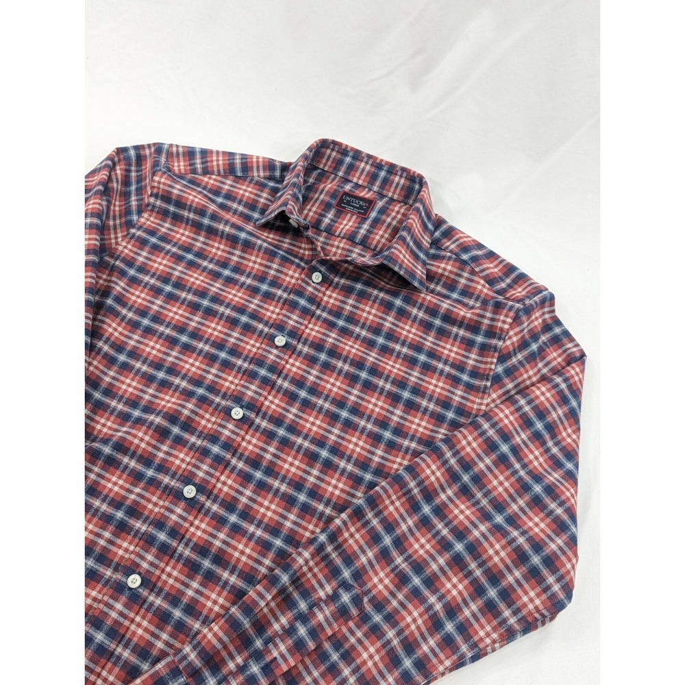 Untuckit Flannel Shirt Adult Large Red Plaid Slim Fit Outdoor Casual Men EUC